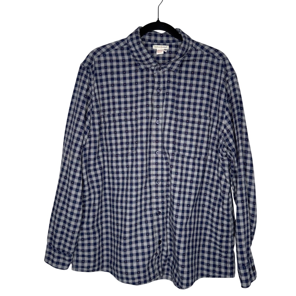 Carbon 2 Cobalt Button Down Mens XL Blue Grey Plaid Excellent Cotton Long Sleeve